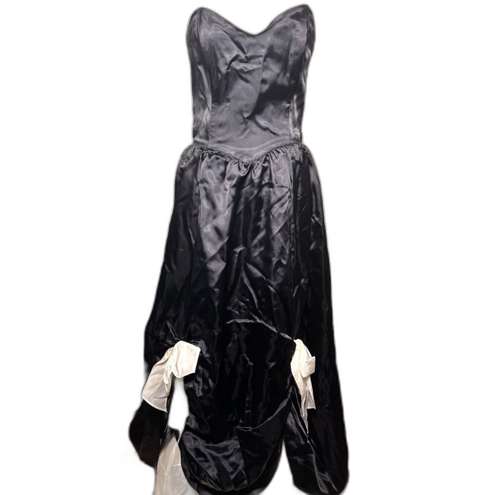 Gunne Sax Jessica McClintok Dress Size 9 Black Satin Bows Ballgown Formal Gala